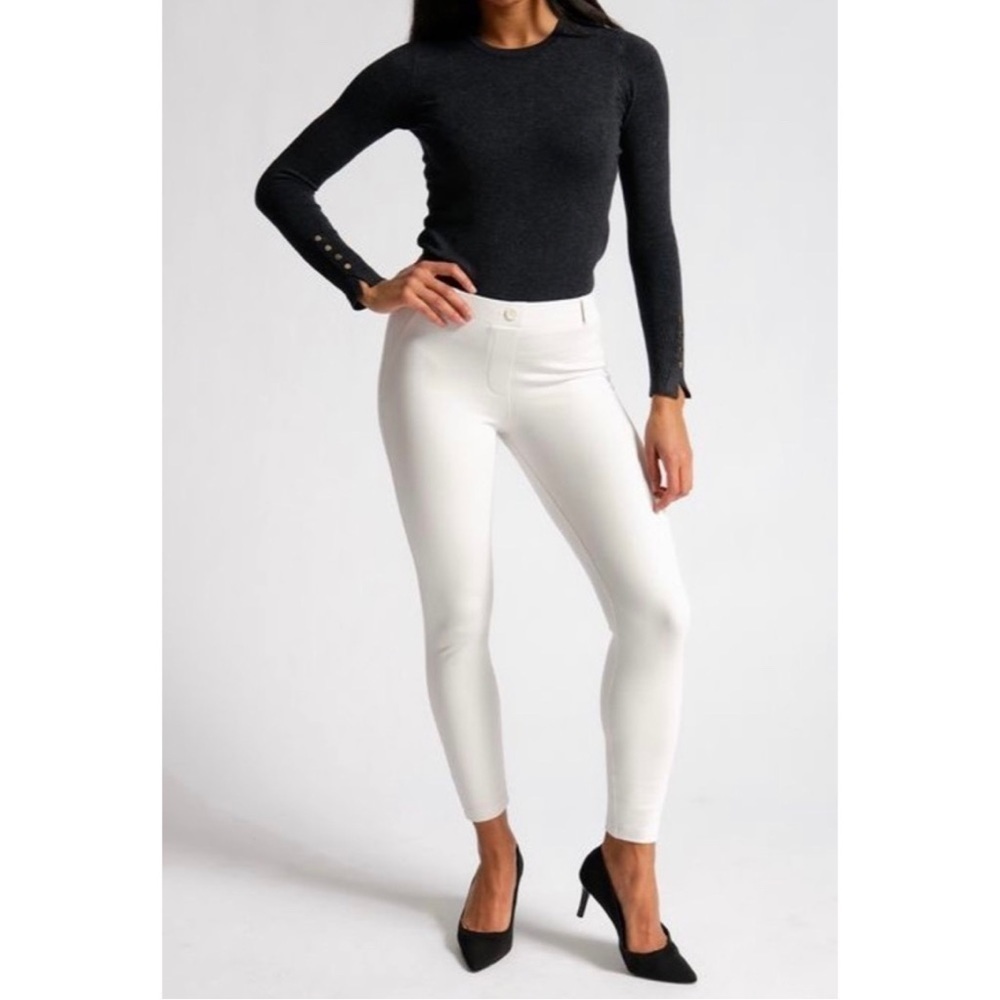 Betabrand Skinny-Leg Classic Yoga Dress Pant in Off-White